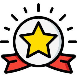 A yellow star in the middle of a red ribbon.